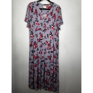 Knox Rose Maxi Dress Purple Floral Front Button Smocked Short Sleeve Sz L